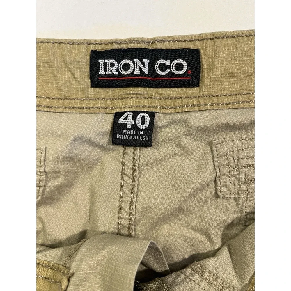 Iron Co Cargo Shorts Mens 40 Khaki Ripstop Stretch Utility Hiking Outdoor 40